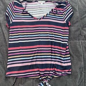 Moa Moa Multicolor Striped V-Neck Top
